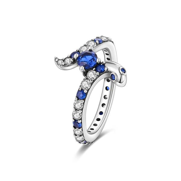 Обручальные кольца роскошное кольцо кольцо Pave Zircon Blue Clear Cz Snake Высококачественное серебряное пальцем 925 для женщин -ювелирных изделий подростки 2022