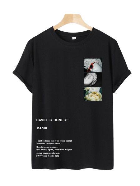 

men statue & slogan graphic tee b6kk#, White;black