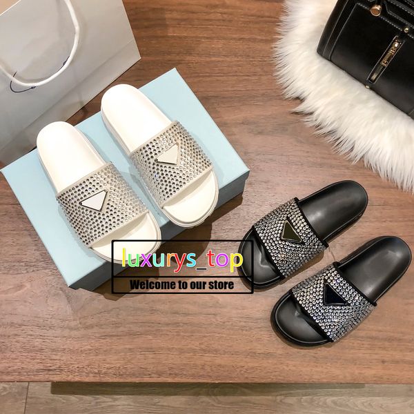

designer women fashion triangle slippers luxury slides summer flat slipper trendy leather rubber sandal beach prad prads slide slippers high, Black