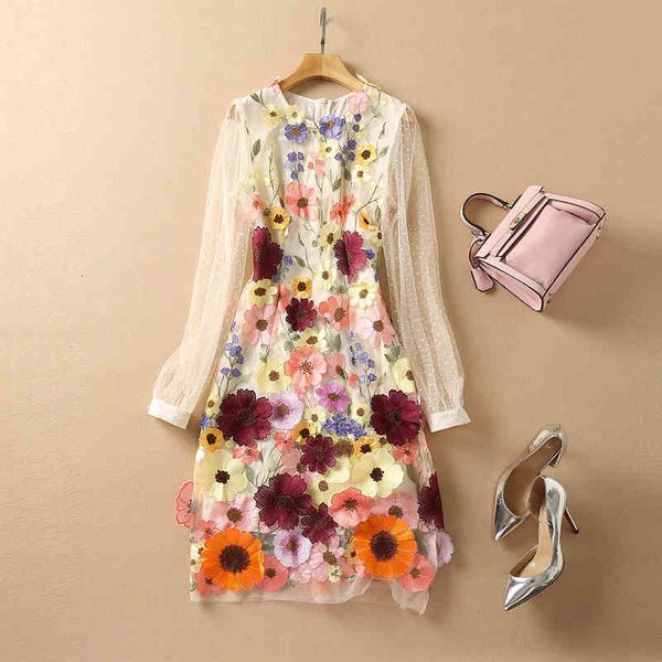 

casual dresses three dimensional flower skirt children's perspective long sleeved mesh embroidered dress in spring and summer 2022 k12p, Black;gray