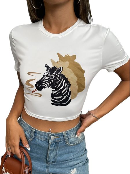 

zebra print crop tee r6hy#, White