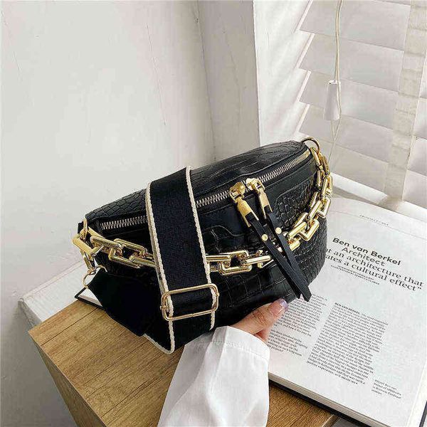 

chain messenger women's fashion chest bag popular embossed stone pattern waist bag single shoulder bag 220712