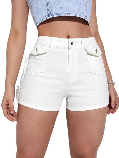 

flap p.ocket d.enim shorts l6kb#, White;black