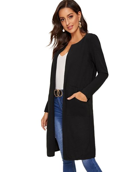 

pocket front open placket solid coat p8gj#, Black