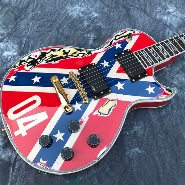 

chinese electric guitar les 04 flag maple gold hardware custom 6 strings high quality