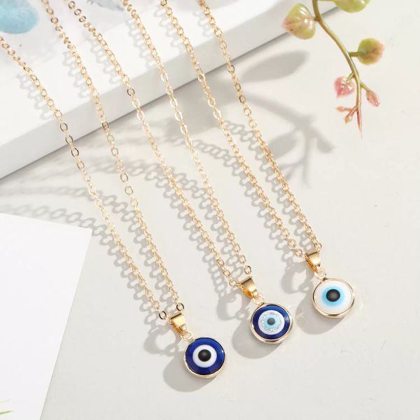 

2021 vintage ethnic round turkey evil eye necklace for women gold silver color blue eye pendant choker clavicle chain turkish jewe4270531