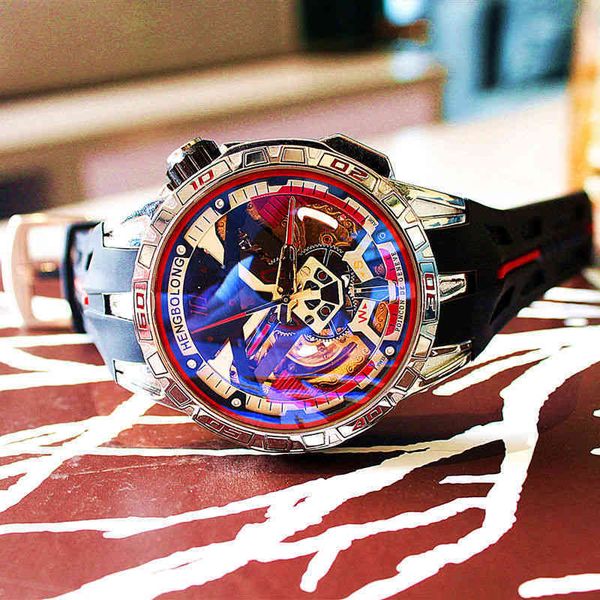 

swiss genuine watch mens fully automatic hollow out mechanical large dial tourbillon girls' waterproof dupy, Slivery;brown