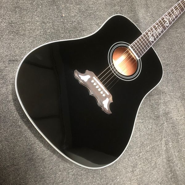 

custom grand acoustic guitar with mahogany laminate sides back tuner hole, white pearl inlay, no logo on, glossing neck