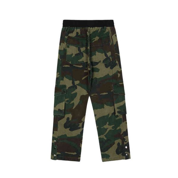 

men's fashion hoodie brand jogger joggers rhude floating rope multi pocket work clothes button pants high street casual loose straight, Black