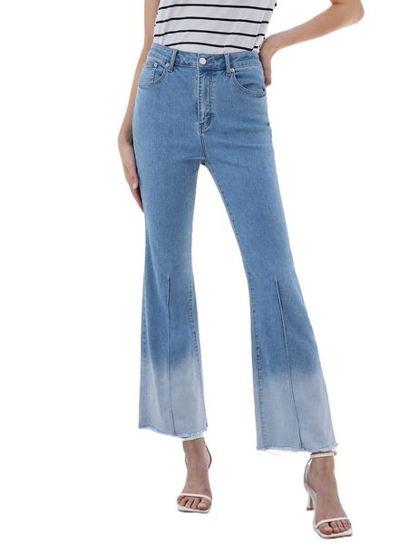 

motf premium cotton ombre flare leg jeans c0lj#, Blue