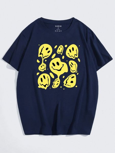 

men expression print round neck tee 52t6#, White;black