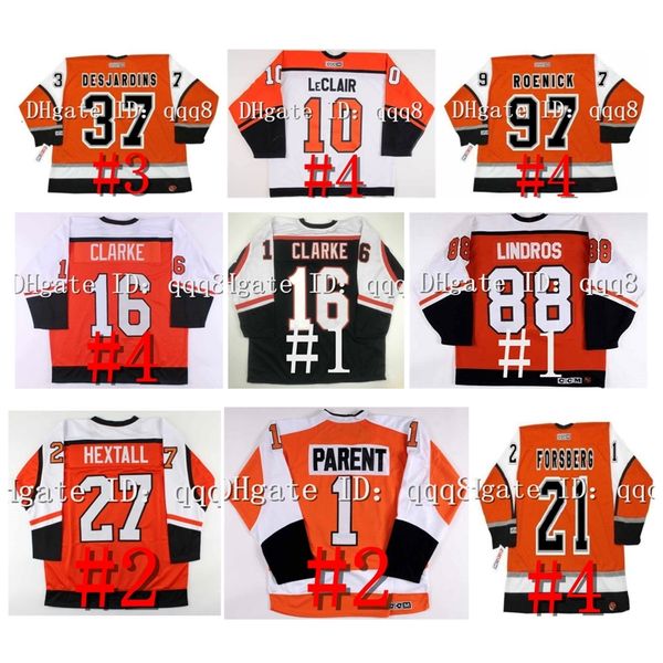 Na85 Vintage Flyers Retro Hockey Jersey JOHN LeCLAIR ERIC DESJARDINS PELLE LINDBERGH RICK TOCCHET Bobby Clarke PETER FORSBERG Eric Lindros JEREMY