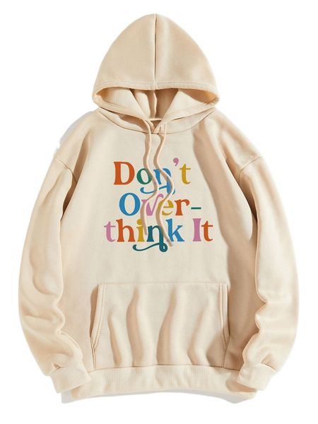 

slogan graphic drawstring thermal lined hoodie j657#, Black