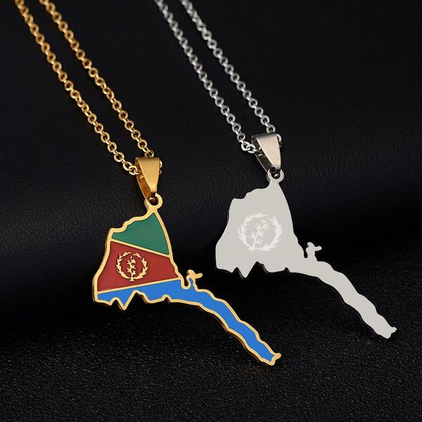 Colares pendentes bandeira de mapa da eritreia aço inoxidável para homens homens de ouro/aço Africa de presentes de jóias da eritreia