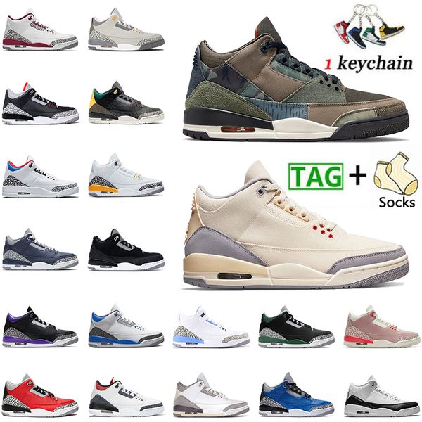 

women men 3 3s basketball shoes 2022 authentic jumpman jordon3s muslin patchwork rust pink court purple laser orange cardinal red racer blue