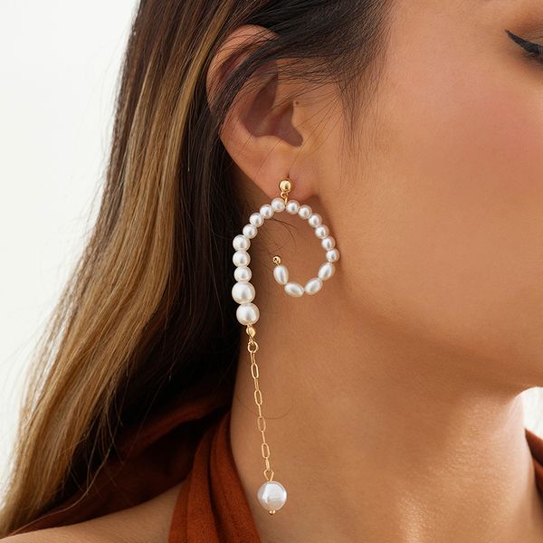 

imitation pearl pendant long dangle earring for women elegant tassel piercing ear jewelry wedding party, Silver