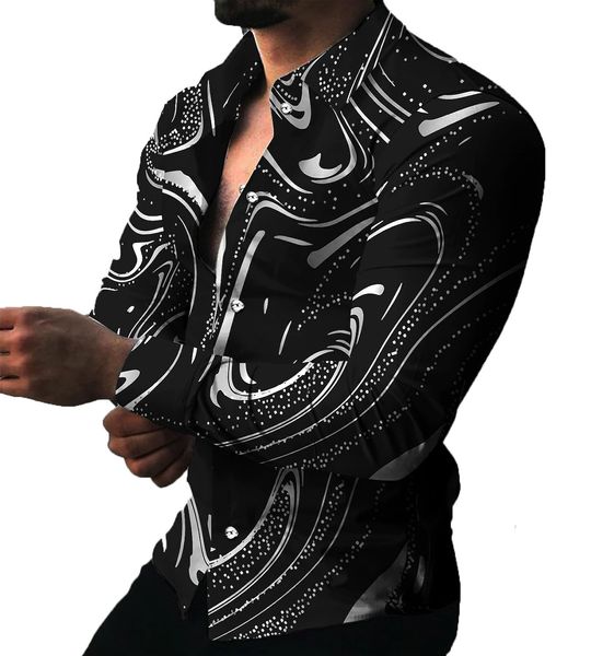 maglietta di design da uomo Camicie casual camisa lujo plus size 3xl 5xl top a pois camicetta motivo geometrico Hawaii manica lunga camicetta con bottoni di alta qualità top moda