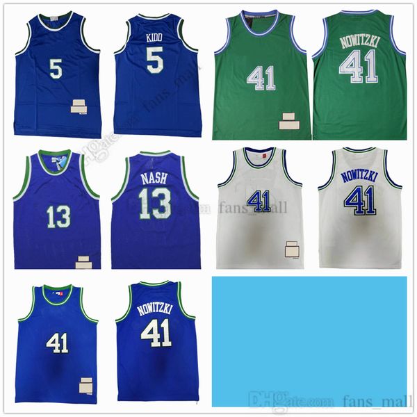 

mitchell and ness retro basketball dirk 41 nowitzki jersey steve 13 nash jason 5 kidd throwback stitched 1998-99 blue white green jersey men, Black;red