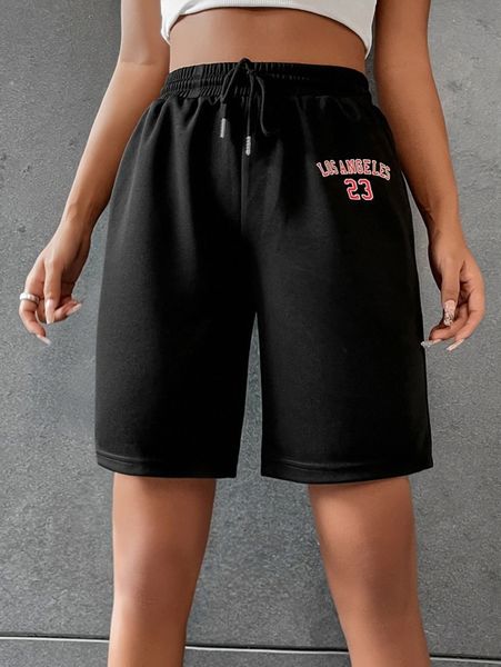 

letter graphic drawstring waist shorts n4mo#, White;black