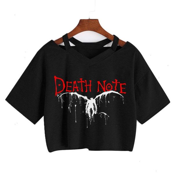 

anime death note shinigami ryuk tee t-shirt women short sleeve crop japanese manga light yagami l print vintage punk, White
