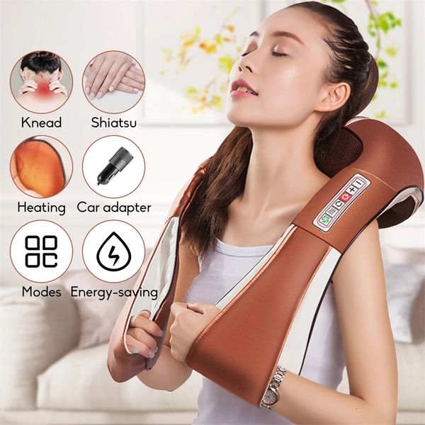 

u shape electrical shiatsu body shoulder neck massager back infrared 4d kneading massage shawl car home gift healthcare 220726