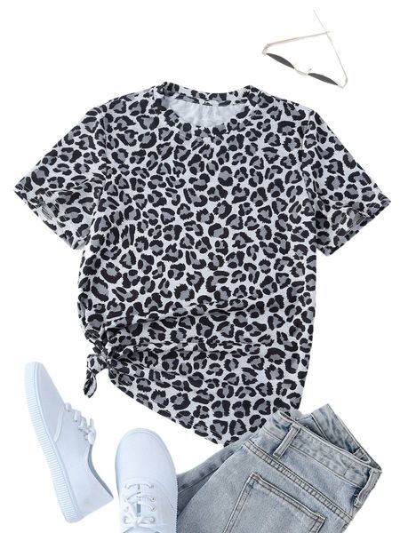 

leopard print round neck tee n141#, White