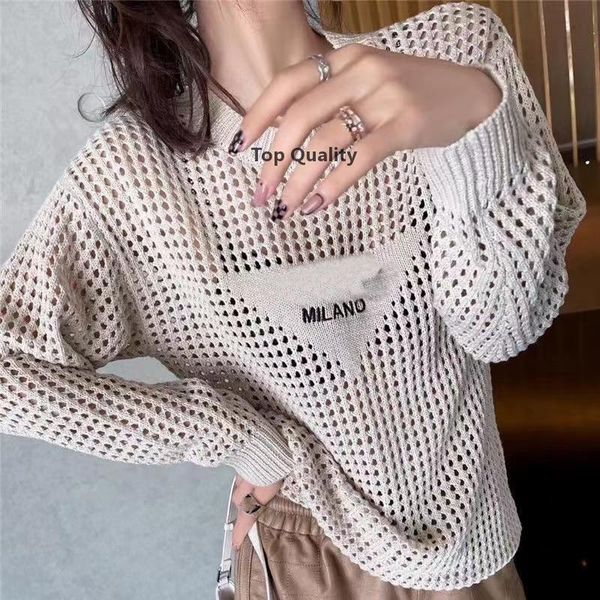 

designer womens knits tees wear with hollow front summer knitted sweatshirt letter embroidry long sleeve t -shirt loose comfortable persona, White
