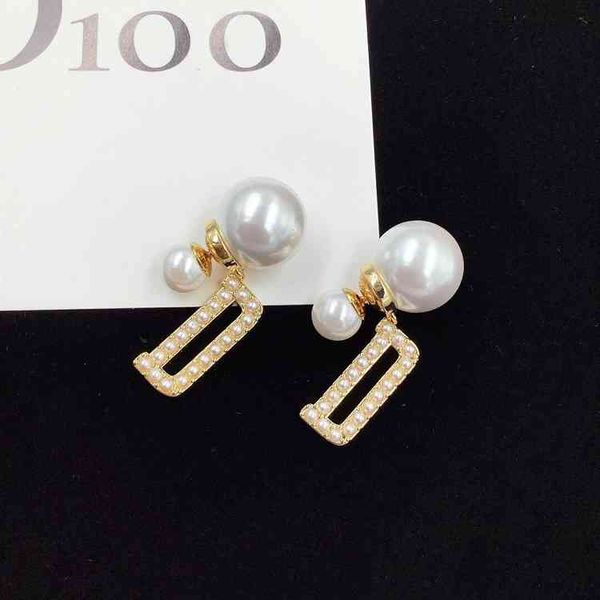 

2022 factory wholesale new dijia new pearl earrings female star same front and rear pearl earrings, Golden