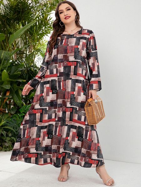 

plus allover geo print tunic dress 13bf#, Black