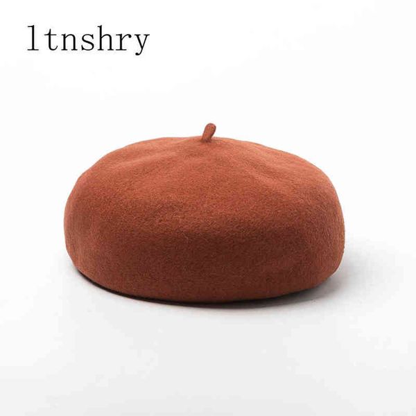 

2019 spring winter berets hat women wool cashmere vintage berets solid color hat female hood painter style cap good quality j220722, Blue;gray
