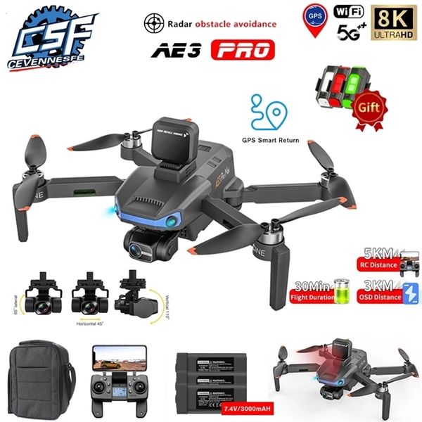 

ae3 pro max gps drone 8k dual camera 224g wifi fpv 3axis gimbal professional radar obstacle avoidance quadcopter 5km rc toy 220728