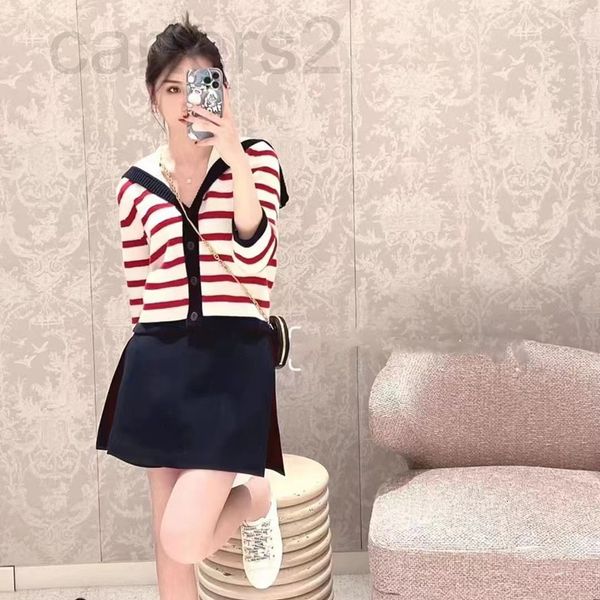

women's knits & tees designer straight 2022 early spring new knitted red and white stripe navy collar sailor cardigan long sleeved wome