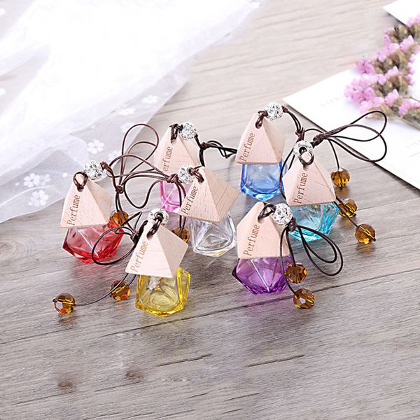 

8ml car perfume pendant air freshener with wooden cover essential oil diffuser glass bottle hang ornaments can be filled lt0104