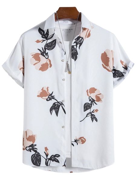 

men floral print shirt without tee a338#, White;black