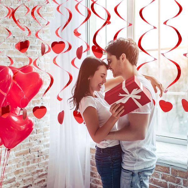 

6/12pcs red heart swirls hanging spiral ornament wedding anniversary romantic decoration marriage room ceiling hanging garlands