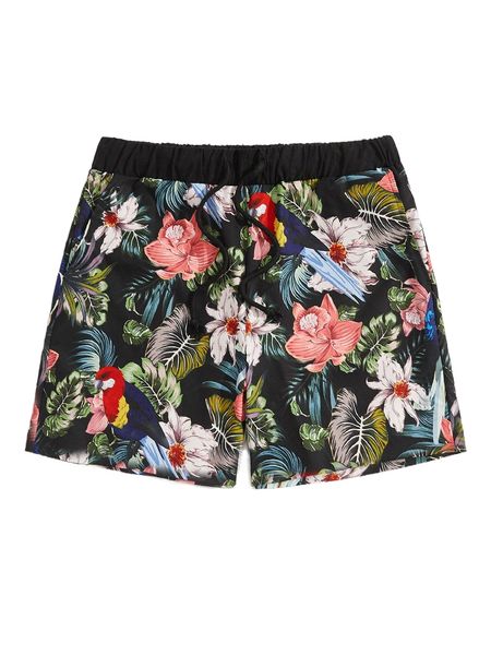 

men tropical print drawstring waist shorts x3be#, White;black