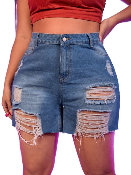

plus ripped raw hem denim shorts without belt q2xu#, White;black
