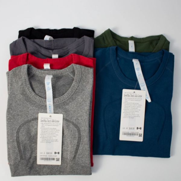 

lu lulu short sleeve yoga outfits shirt o neck sports t-shirt women fitness knitted high elastic breathable 2022 new, White;red