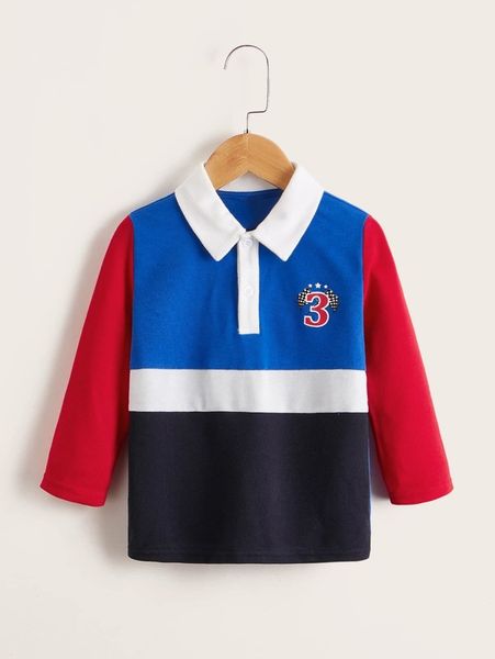 

toddler boys number print colorblock polo shirt she, White;black