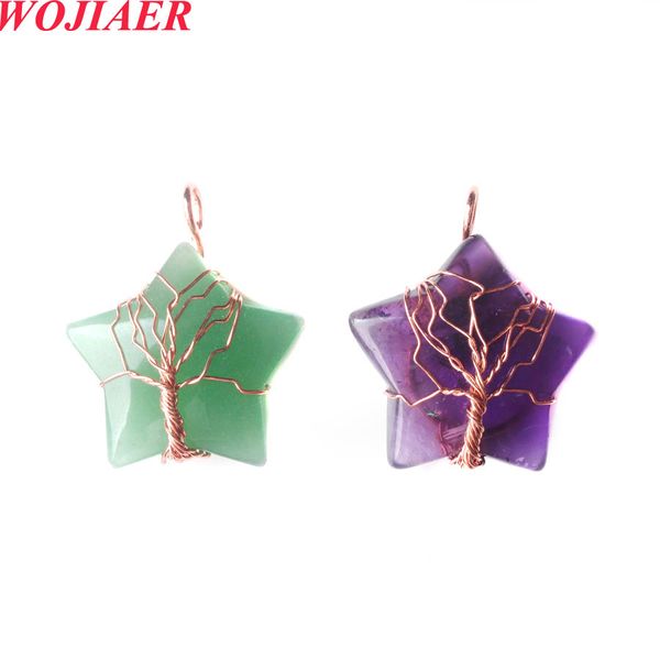 

wojiaer pendant european jewelry crystal natural stone wrap wisdom tree rose gold star bo976, Silver