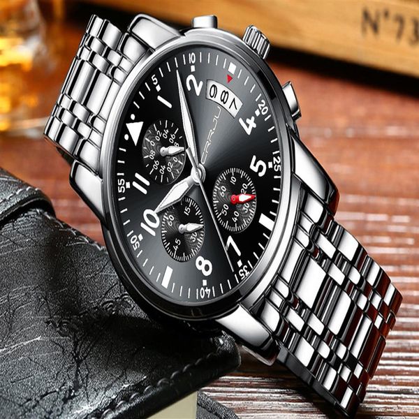 

2020 relogio masculion crrju men luxury brand military sport watch men's quartz clock male full steel casual business bla305s, Slivery;brown
