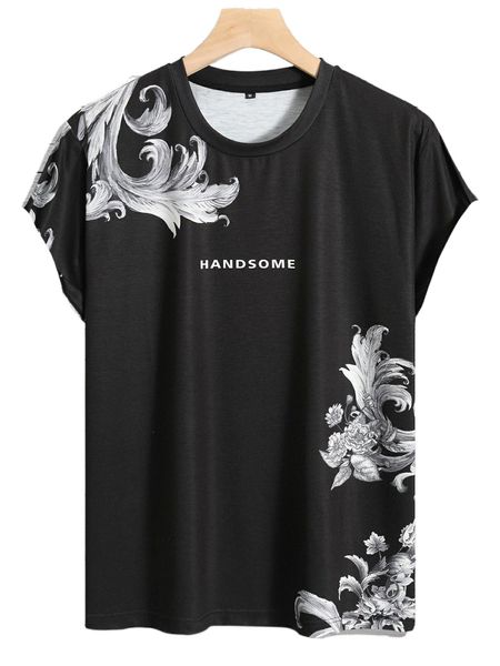 

men floral & letter print tee g0mn#, White;black