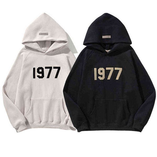

new oversized men hoodies 1977 flocked 100% cotton sweatshirts loose couples fashion hip hop hoodie, Black