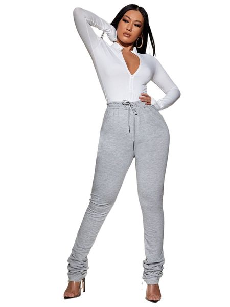 

sxy drawstring waist ruched sweatpants g8gk#, Black;white