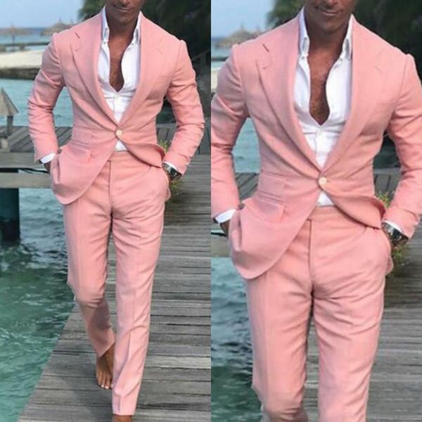 Tuxedos de casamento rosa de linho de linho de verão