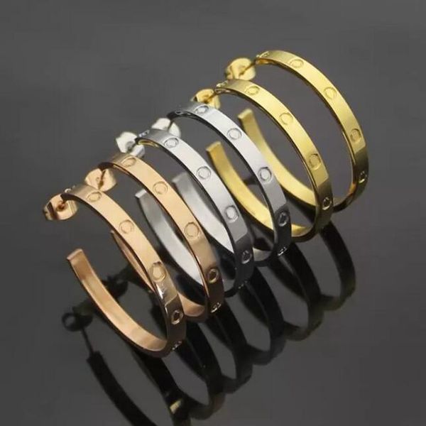 

fashion titanium steel rose gold large letter hoop stud earrings cubic zirconia hoops circle c shape earings for women femme wedding love je, Golden;silver