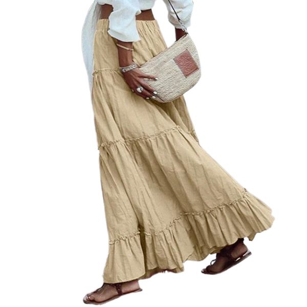 

skirts 2022 fashion high waist women ruffles pleated faldas saia femme cotton solid vestidos plus size robe 68bb#, Black