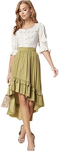 

& tees women's square collar bubble sleeve button lace elegant blouse, White