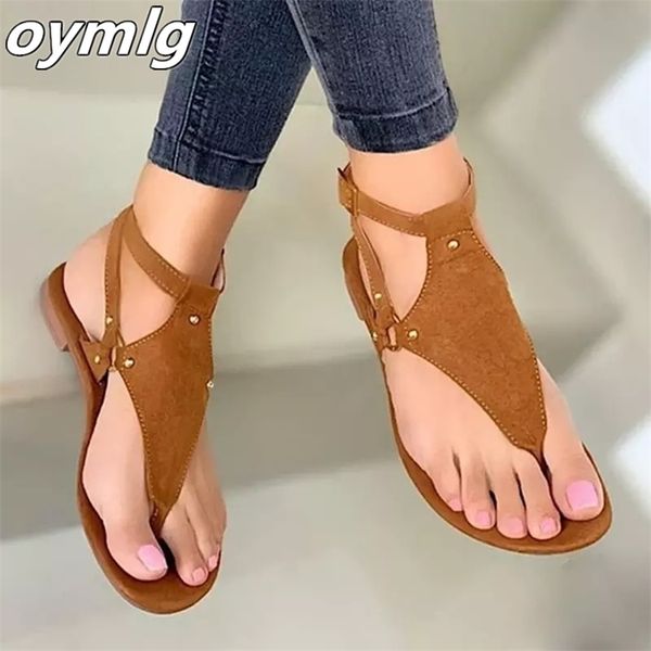 

sandal wanita sandal flipflop pantai luar ruangan musim panas sandal gladiator fashion solid sepatu flat wanita kasual 220611, Black