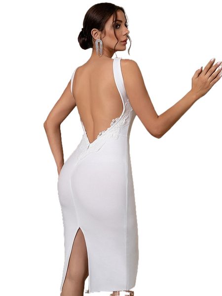 

adyce open backless split hem bandage dress x7vs#, Black;gray